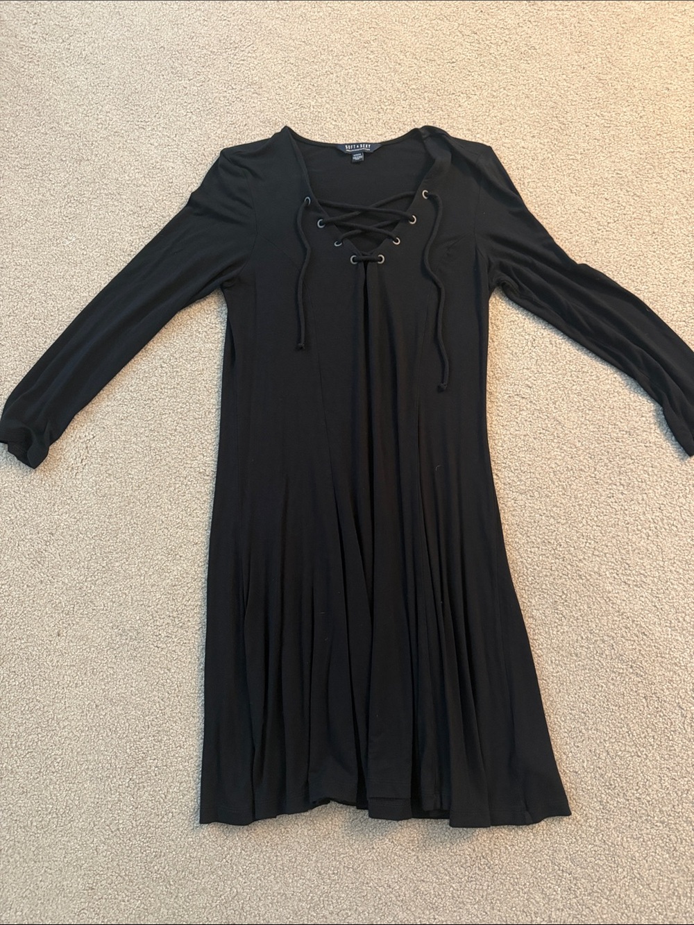 🚨5/$25!!! American Eagle Outfitters Black Lace-Up V-Neck Long Sleeve Dress